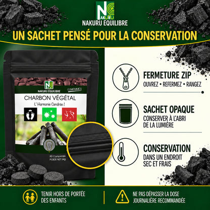 NAKURU Charbon Végétal — 500 comprimés — Conservation