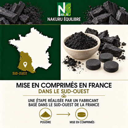 NAKURU Charbon Végétal — 500 comprimés — Fabrication
