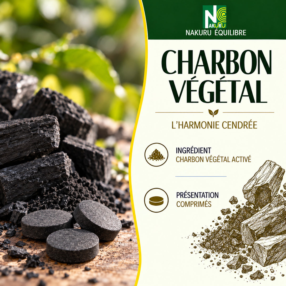 NAKURU Charbon Végétal — 500 comprimés — Présentation