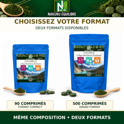 NAKURU Chlorelle — 500 comprimés — Comparatif des formats