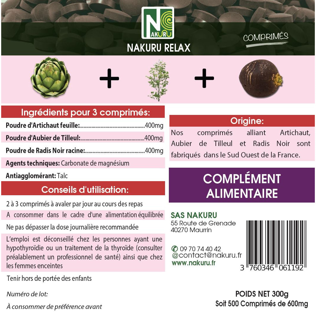 NAKURU Détox — 500 comprimés — Étiquette dos