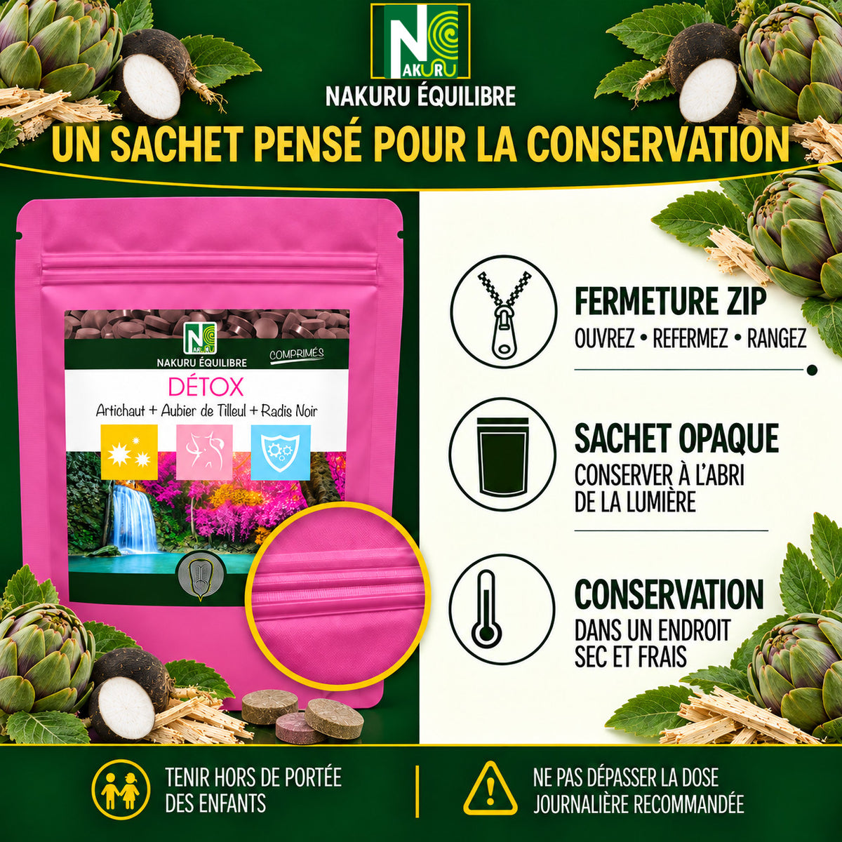 NAKURU Détox — 500 comprimés — Conservation