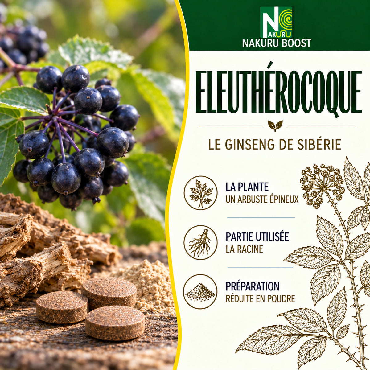 NAKURU Éleuthérocoque — 90 comprimés — Présentation