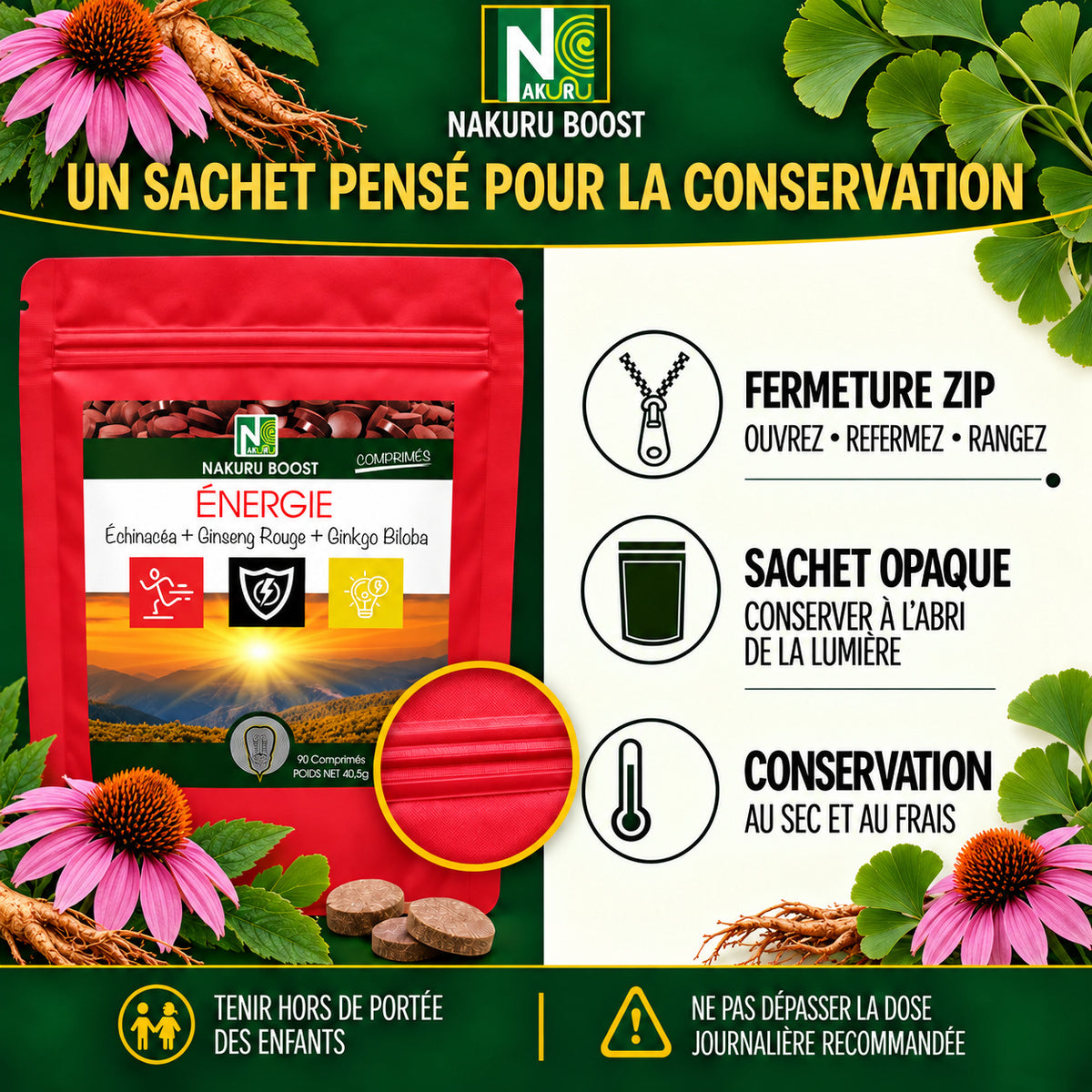 NAKURU Énergie — 500 comprimés — Conservation