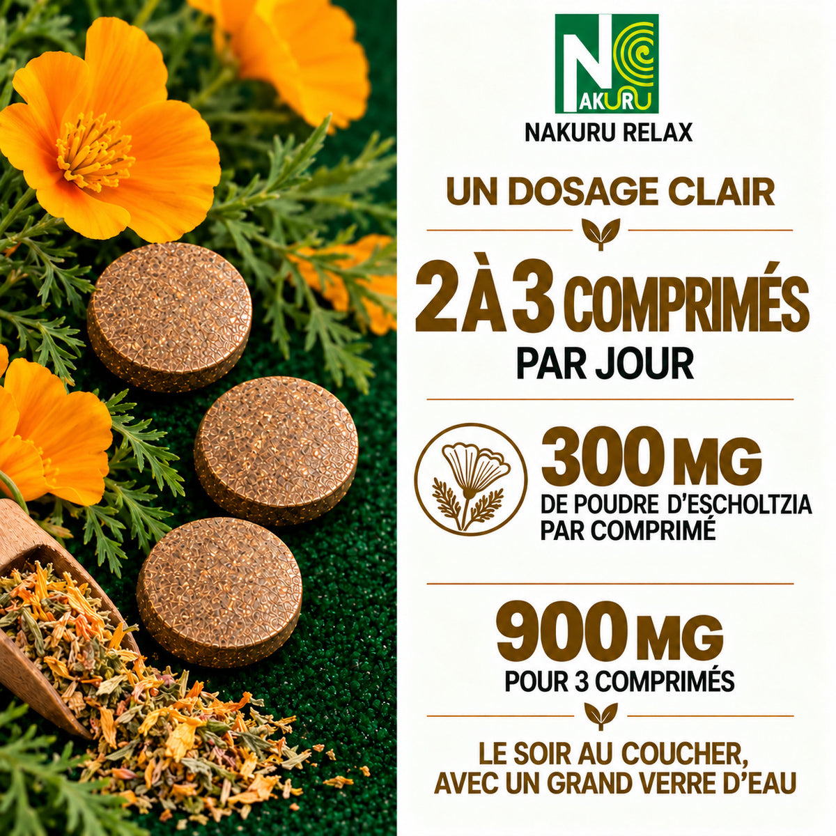 NAKURU Escholtzia — 90 comprimés — Dosage