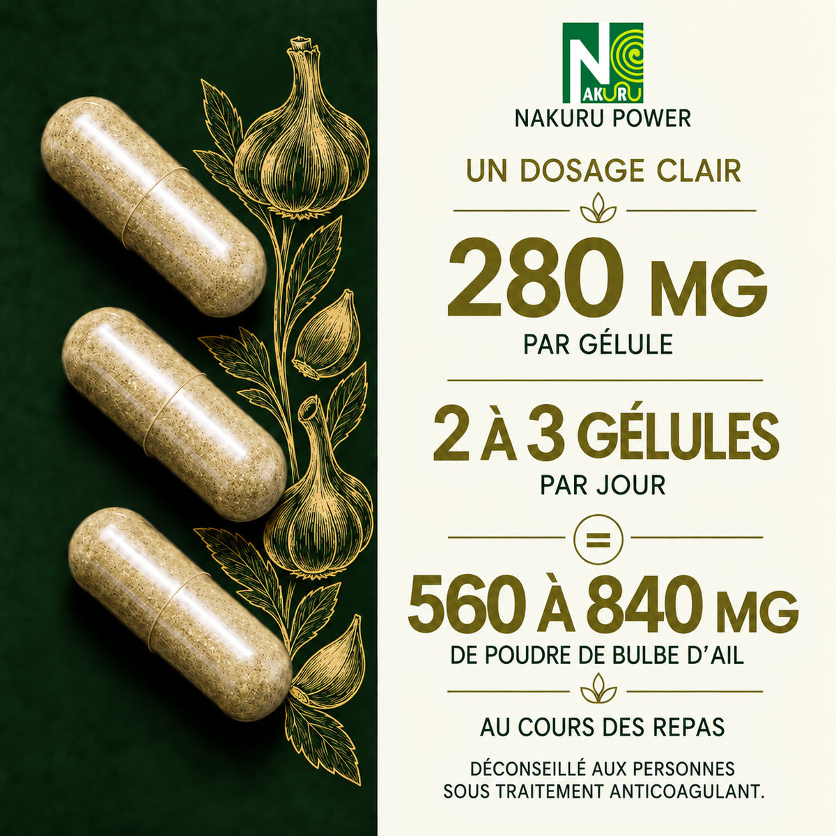 NAKURU Ail — 500 gélules — Dosage