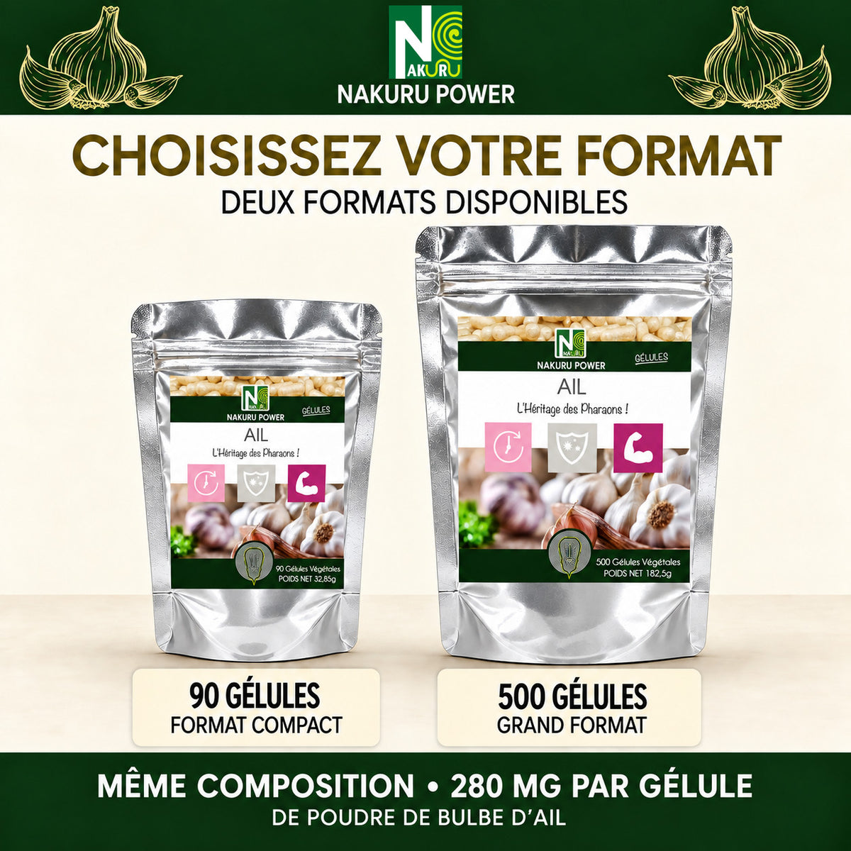 NAKURU Ail — 500 gélules — Comparatif formats