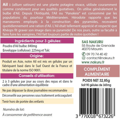NAKURU Ail — 90 gélules — Étiquette dos