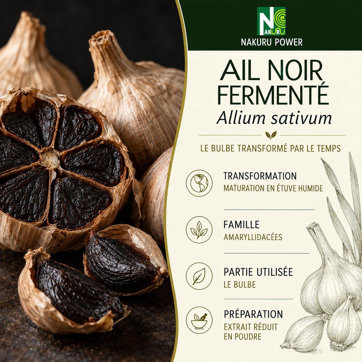 NAKURU Ail Noir Fermenté — 500 gélules — Présentation