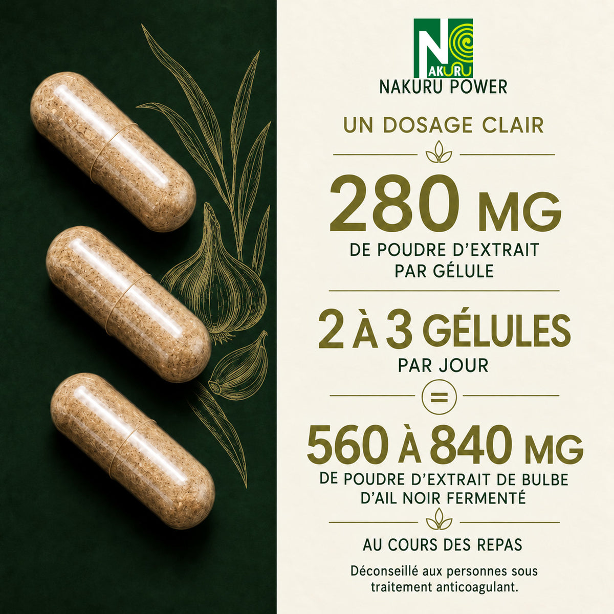 NAKURU Ail Noir Fermenté — 500 gélules — Dosage