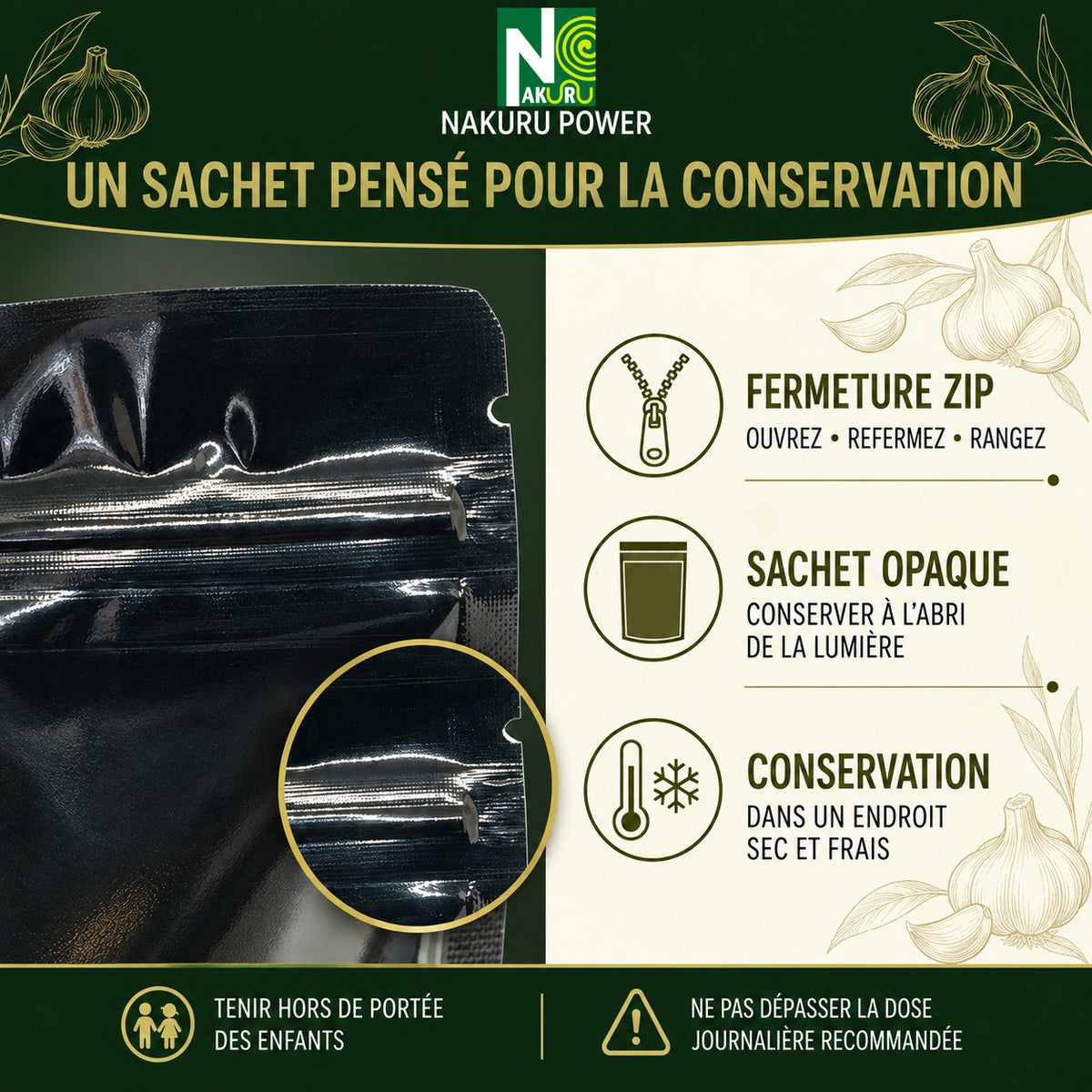 NAKURU Ail Noir Fermenté — 500 gélules — Conservation