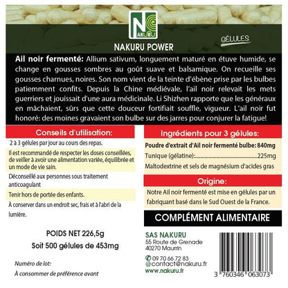 NAKURU Ail Noir Fermenté — 500 gélules — Étiquette dos