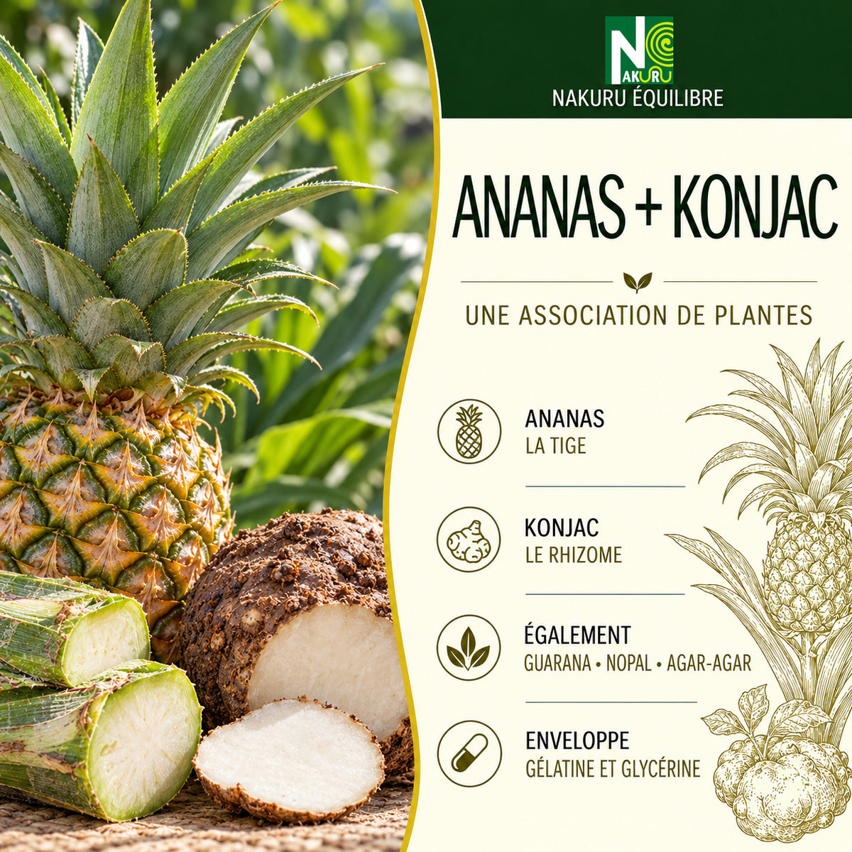 NAKURU Ananas + Konjac — 500 gélules — Présentation