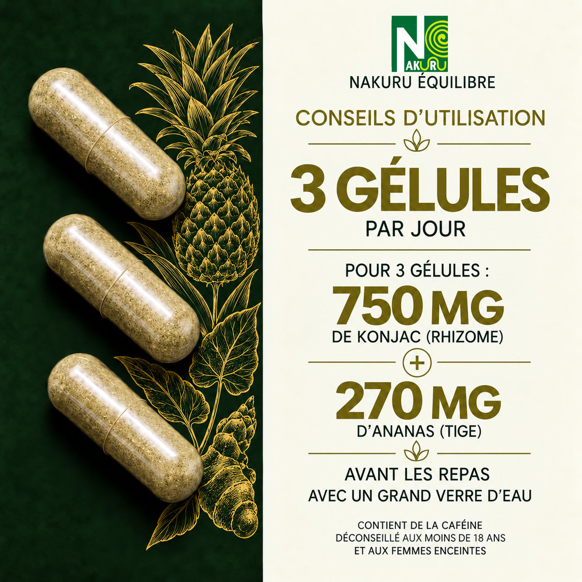 NAKURU Ananas + Konjac — 500 gélules — Dosage