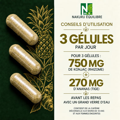 NAKURU Ananas + Konjac — 500 gélules — Dosage