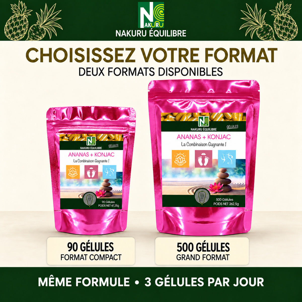 NAKURU Ananas + Konjac — 500 gélules — Comparatif formats