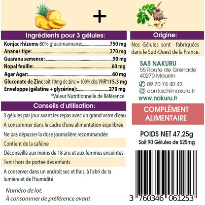 NAKURU Ananas + Konjac — 90 gélules — Étiquette dos