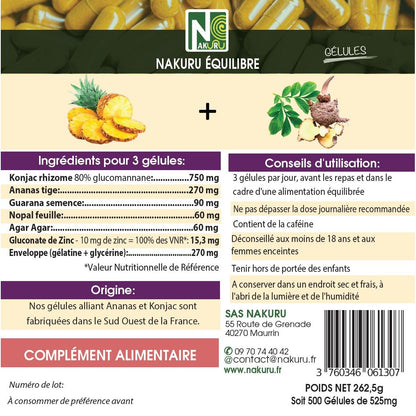 NAKURU Ananas + Konjac — 500 gélules — Étiquette dos