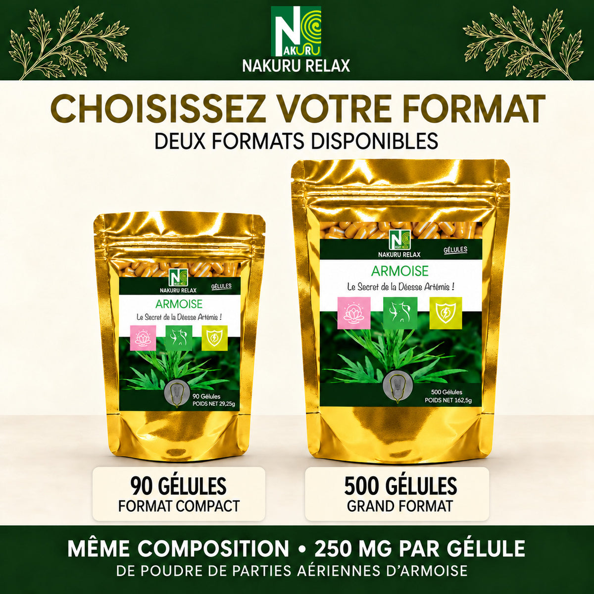 NAKURU Armoise — 500 gélules — Comparatif formats