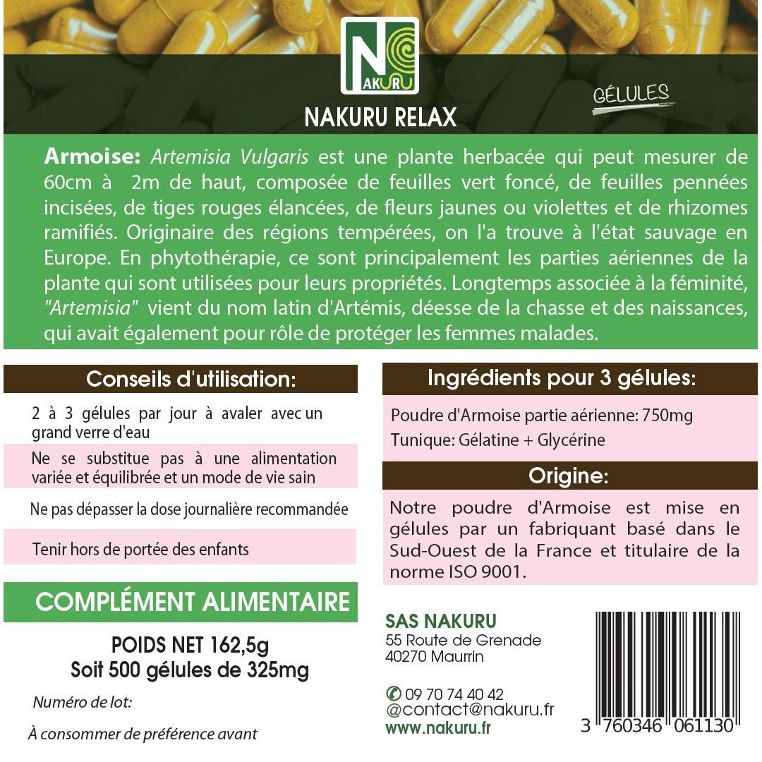NAKURU Armoise — 500 gélules — Étiquette dos