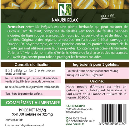 NAKURU Armoise — 500 gélules — Étiquette dos