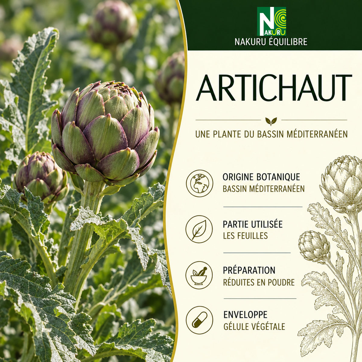 NAKURU Artichaut — 500 gélules — Présentation