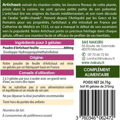 NAKURU Artichaut — 90 gélules — Étiquette dos