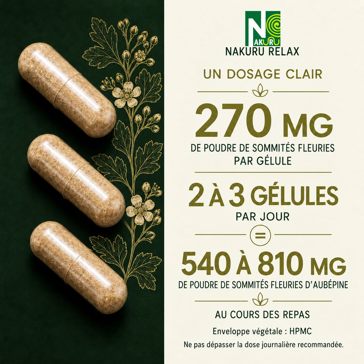 NAKURU Aubépine — 500 gélules — Dosage