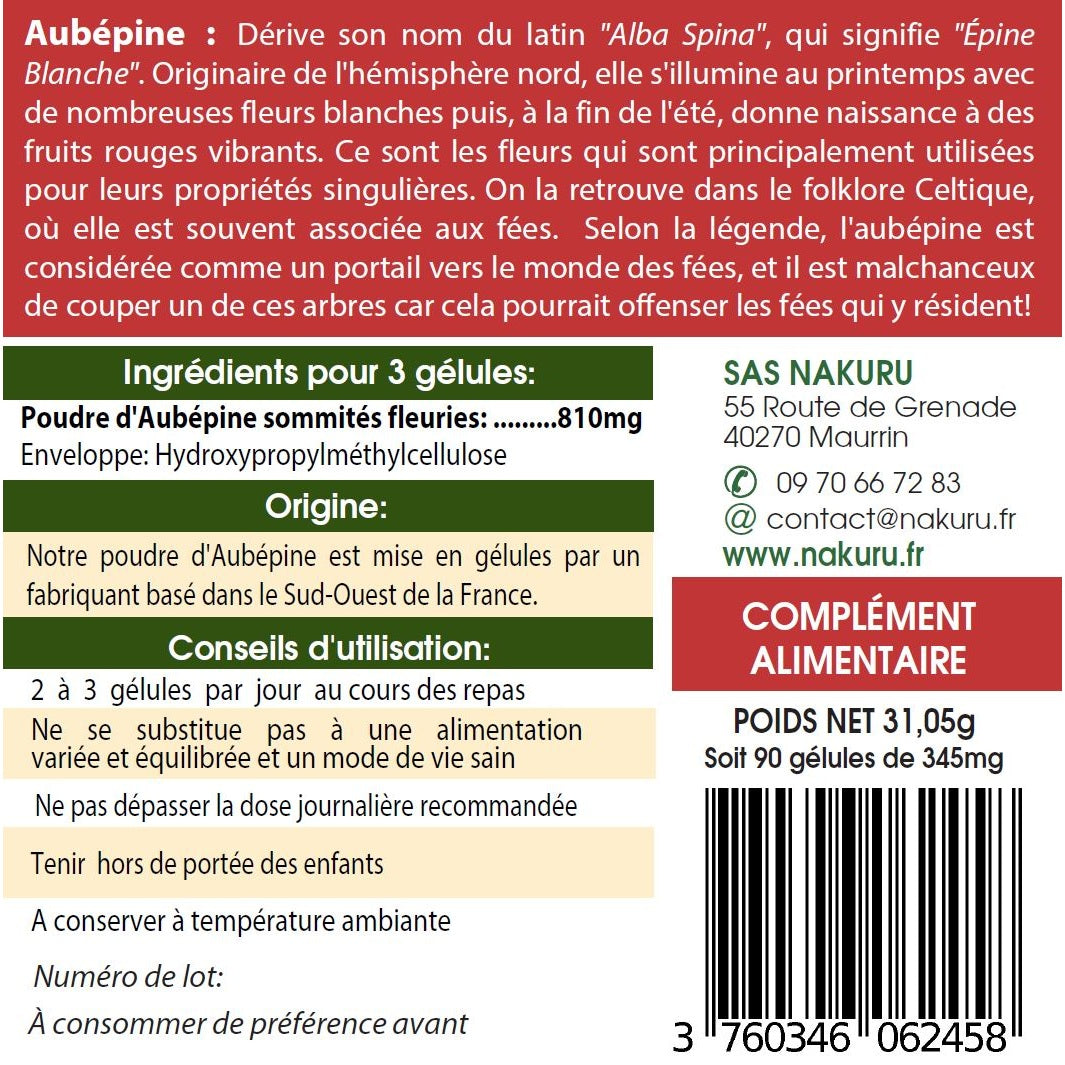 NAKURU Aubépine — 90 gélules — Étiquette dos