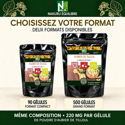 NAKURU Aubier de Tilleul — 500 gélules — Comparatif formats