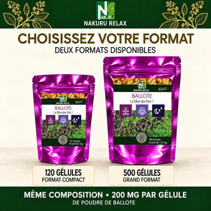 NAKURU Ballote — 500 gélules — Comparatif formats