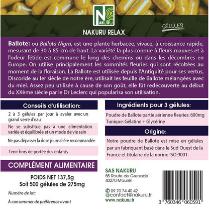 NAKURU Ballote — 500 gélules — Étiquette dos