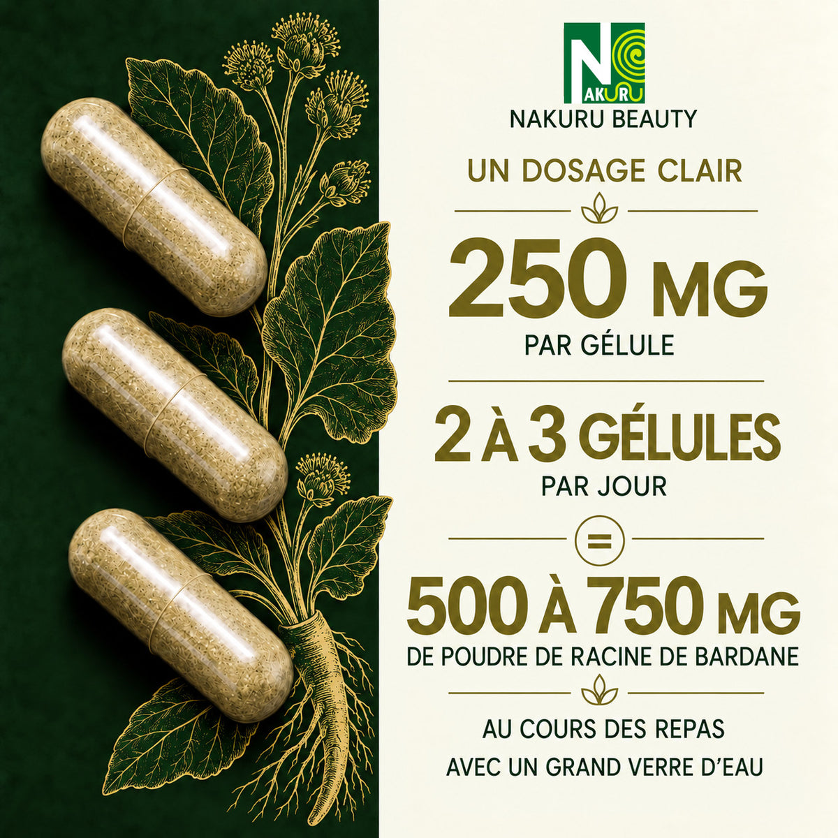 NAKURU Bardane — 500 gélules — Dosage