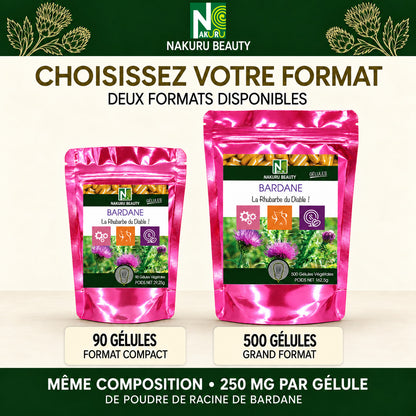 NAKURU Bardane — 500 gélules — Comparatif formats