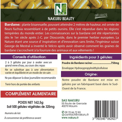 NAKURU Bardane — 500 gélules — Étiquette dos