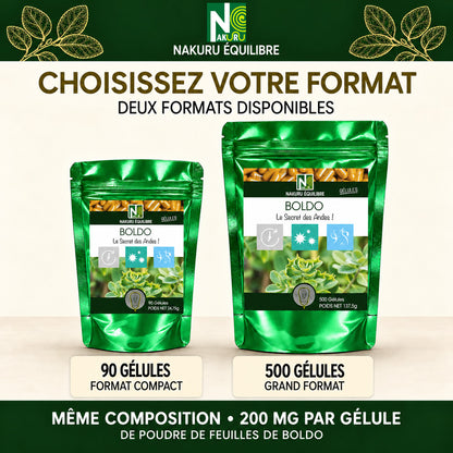 NAKURU Boldo — 500 gélules — Comparatif formats