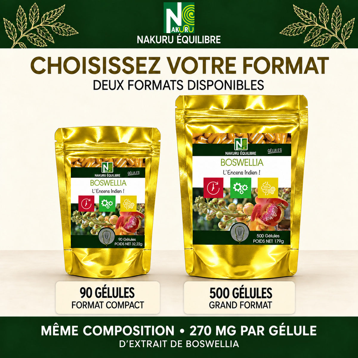NAKURU Boswellia — 500 gélules — Comparatif formats