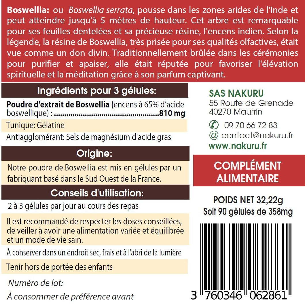 NAKURU Boswellia — 90 gélules — Étiquette dos