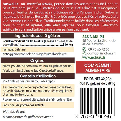 NAKURU Boswellia — 90 gélules — Étiquette dos