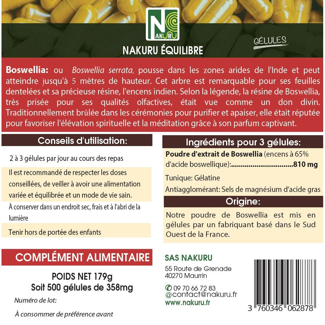 NAKURU Boswellia — 500 gélules — Étiquette dos