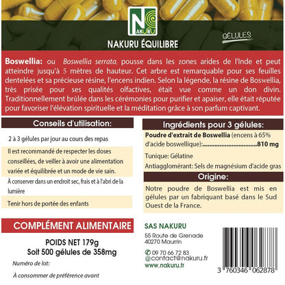 NAKURU Boswellia — 500 gélules — Étiquette dos