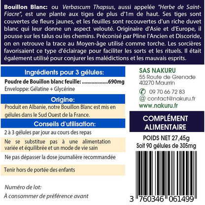 NAKURU Bouillon Blanc — 90 gélules — Étiquette dos