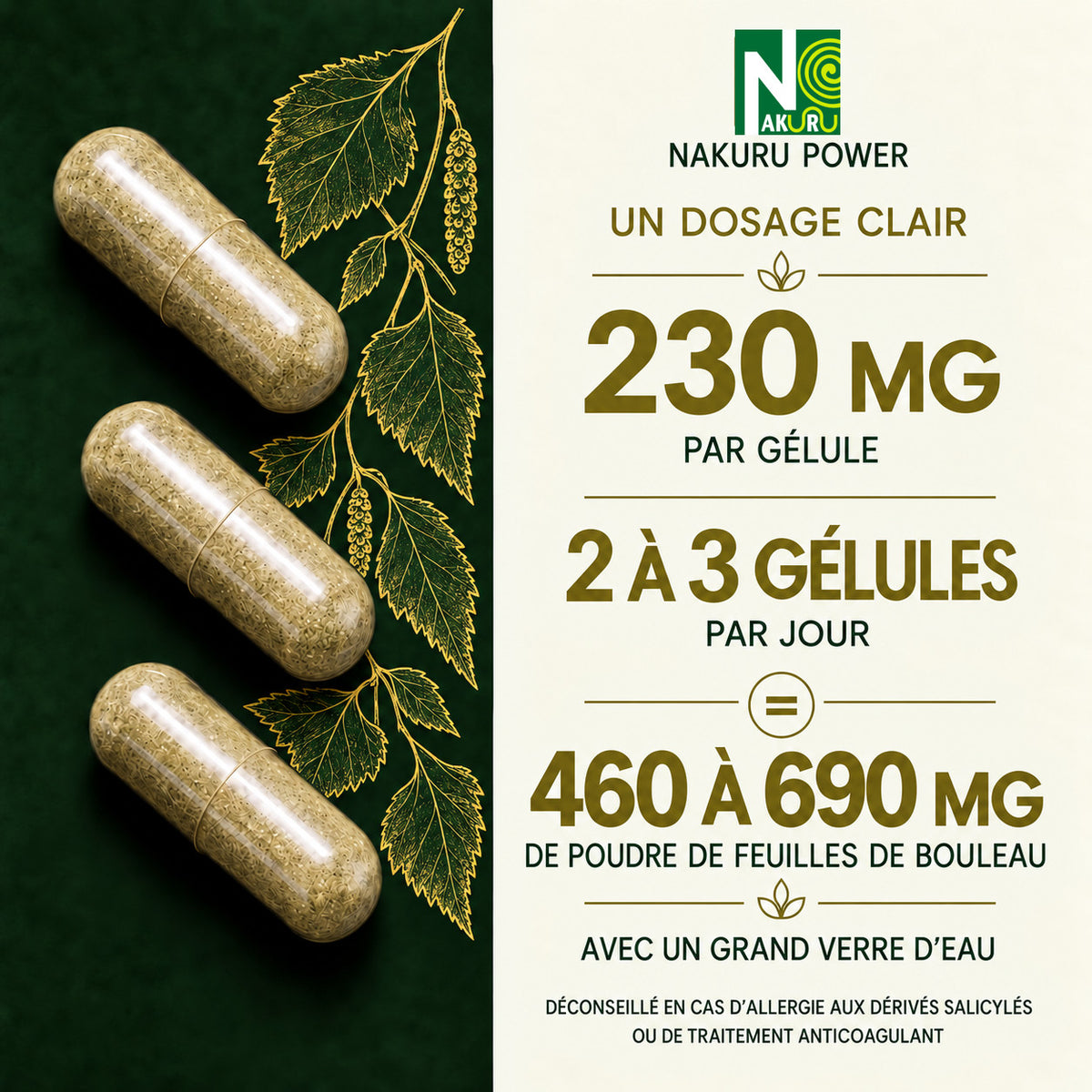 NAKURU Bouleau — 500 gélules — Dosage