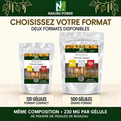 NAKURU Bouleau — 500 gélules — Comparatif formats