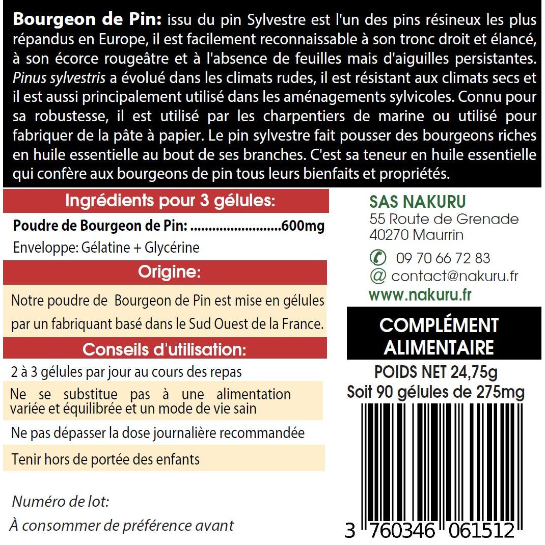 NAKURU Bourgeon de Pin — 90 gélules — Étiquette dos