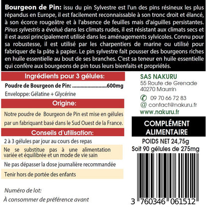 NAKURU Bourgeon de Pin — 90 gélules — Étiquette dos