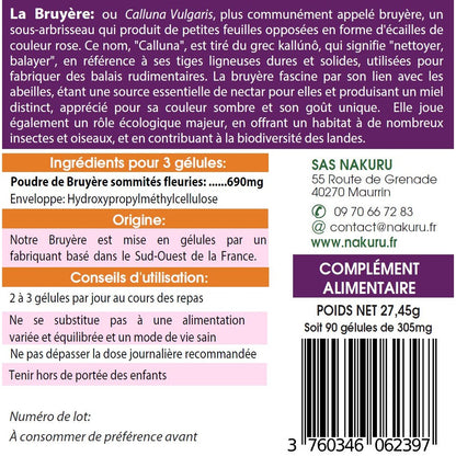 NAKURU Bruyère — 90 gélules — Étiquette dos