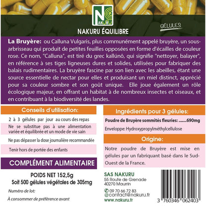 NAKURU Bruyère — 500 gélules — Étiquette dos