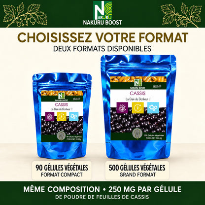 NAKURU Cassis — 500 gélules — Comparatif formats