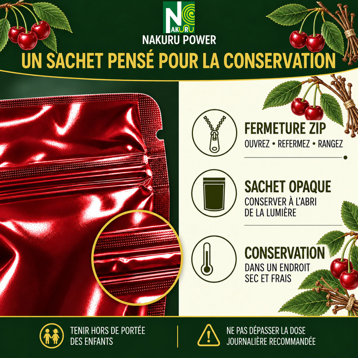 NAKURU Cerise Queue — 500 gélules — Conservation